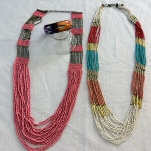 Vibrant multi-colored beaded necklace and bracelet bundle